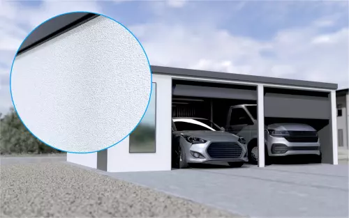 Doppelgarage STARK SUPER 2²´² P-C9 [Verputz] mit großem Frontfenster und Nebeneingangstür