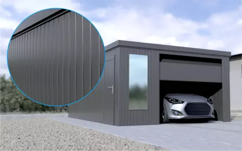 Einzelgarage STARK SUPER 1²´² L-T10 [Lackiert] mit großem Frontfenster und Nebeneingangstür