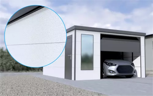 Einzelgarage STARK SUPER 1²´² GP [Thermo + Verputz] mit großem Frontfenster und Nebeneingangstür