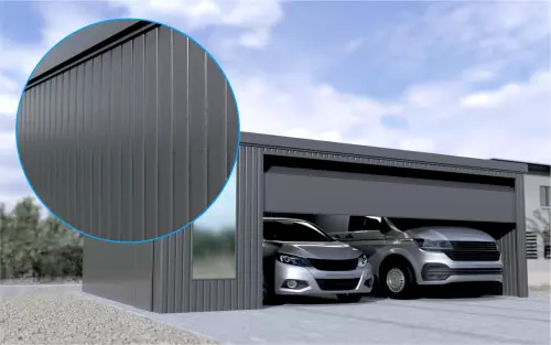 Großraumgarage STARK SUPER 1²´² L-T10 [Lackiert] mit großem Frontfenster und Nebeneingangstür
