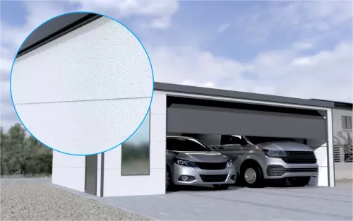 Großraumgarage STARK SUPER 1²´² GP [Thermo + Verputz] mit großem Frontfenster und Nebeneingangstür