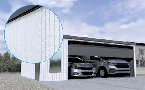 Großraumgarage STARK SUPER 1²´² P-T10 [Verputz] mit großem Frontfenster und Nebeneingangstür