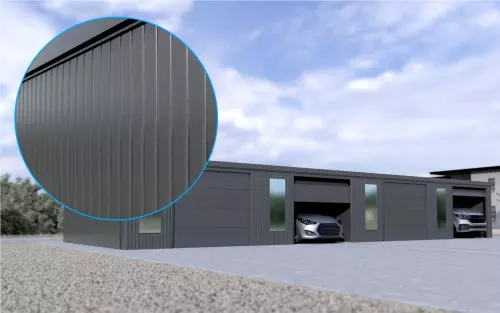 Reihengarage STARK SUPER 1²´² L-T10 [Lackiert] mit großem Frontfenster und Nebeneingangstür