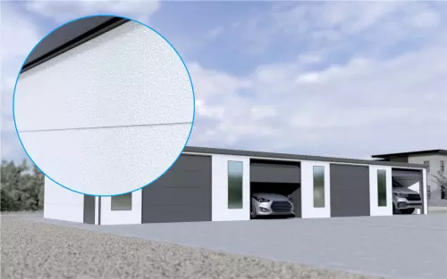 Reihengarage STARK SUPER 1²´² GP [Thermo + Verputz] mit großem Frontfenster und Nebeneingangstür