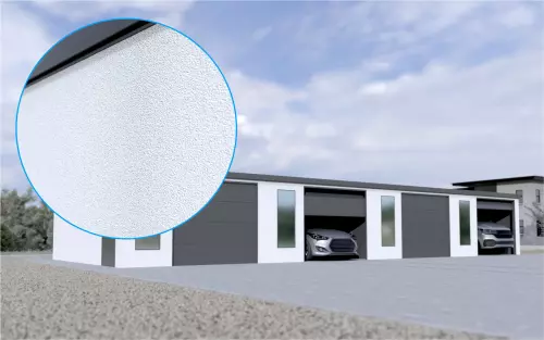 Reihengarage STARK SUPER 1²´² P-C9 [Verputz] mit großem Frontfenster und Nebeneingangstür