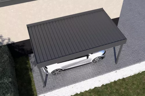 Anlehncarport STUK nach Maß mit festem Dach