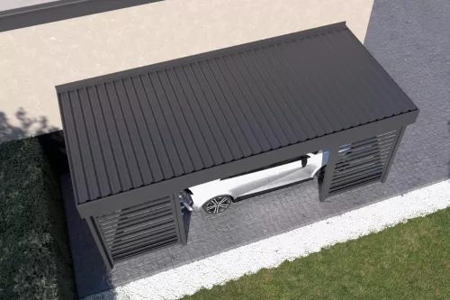 Anlehncarport STUK mit Sichtschutz und festem isoliertem Dach