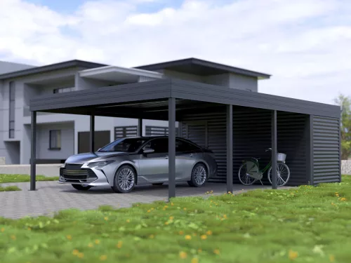 Doppelcarport STUK mit Schuppen