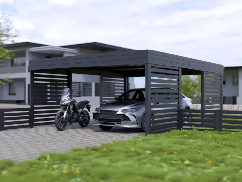 Doppelcarport STUK mit Sichtschutz