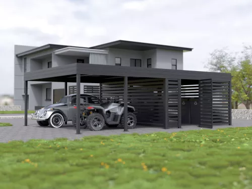 Doppelcarport STUK mit Müllbox