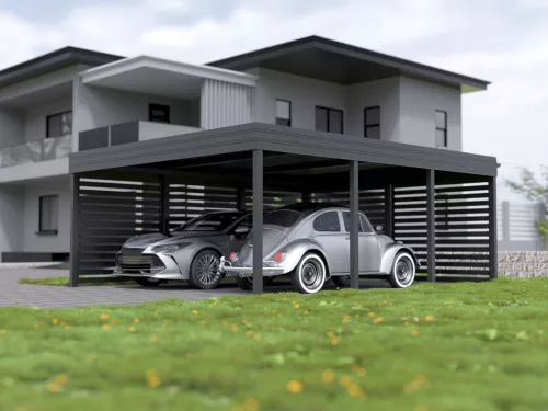 Doppelcarport STUK mit Wandverkleidung