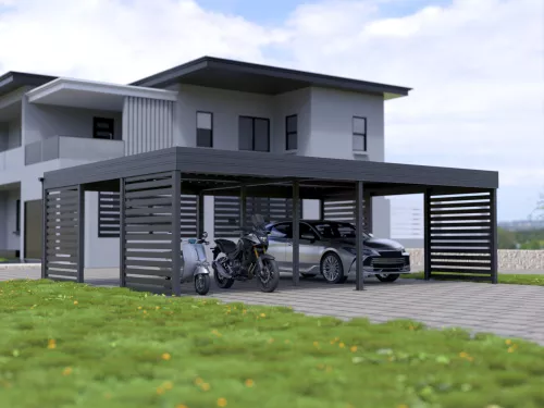 Dreiercarport STUK mit Sichtschutz