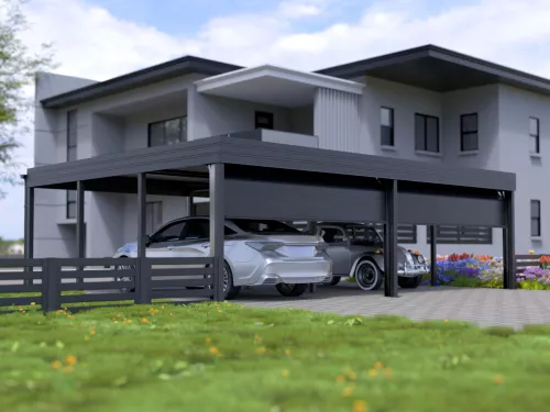 Dreiercarport STUK mit Garagentor