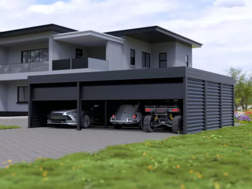 Dreiercarport STUK mit Garage
