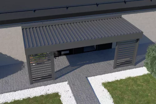 Eingangsüberdachung STUK mit Sichtschutz und festem isoliertem Dach