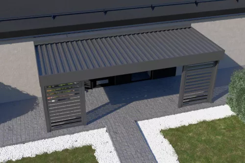 Eingangsüberdachung STUK mit Sichtschutz und festem Dach