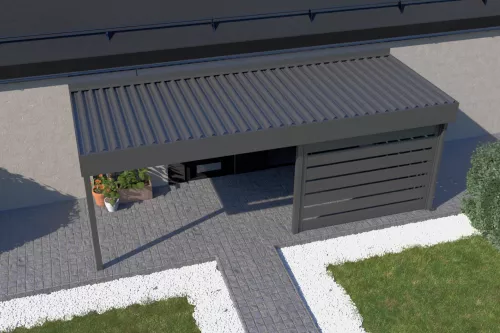 Eingangsüberdachung STUK mit Wandverkleidung und festem isoliertem Dach