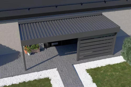 Eingangsüberdachung STUK mit Wandverkleidung und festem Dach