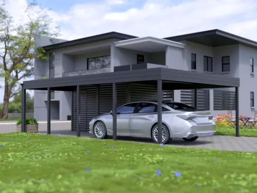 Einzelcarport STUK mit Geräteschuppen