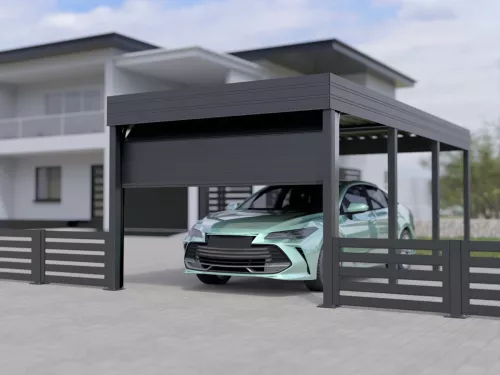 Einzelcarport STUK mit Garagentor