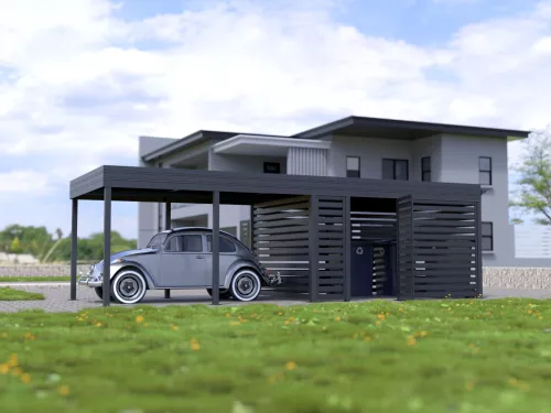 Einzelcarport STUK mit Müllbox