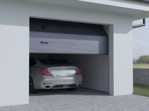 Sektionaltor STAR Special „L“ – Großlamelle-Woodgrain für niedrige Sturzhöhe – Individuell nach Maß mit Antrieb