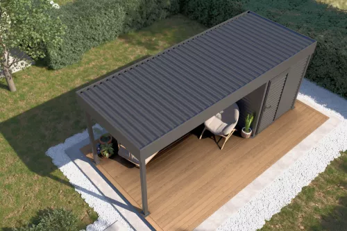 Pergola STUK mit Geräteraum und festem Dach