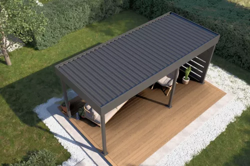 Pergola STUK mit Wandverkleidung und festem Dach