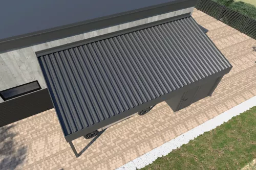 Pultdachcarport STUK mit Geräteraum und festem Dach
