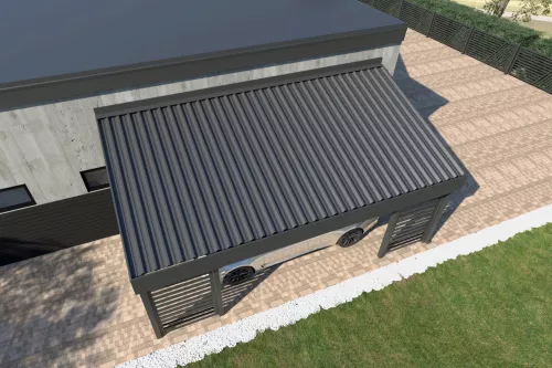 Pultdachcarport STUK mit Sichtschutz und festem isoliertem Dach