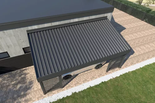 Pultdachcarport STUK mit Sichtschutz und festem Dach