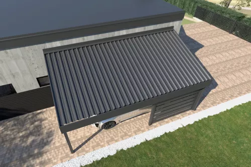 Pultdachcarport STUK mit Wandverkleidung und festem isoliertem Dach
