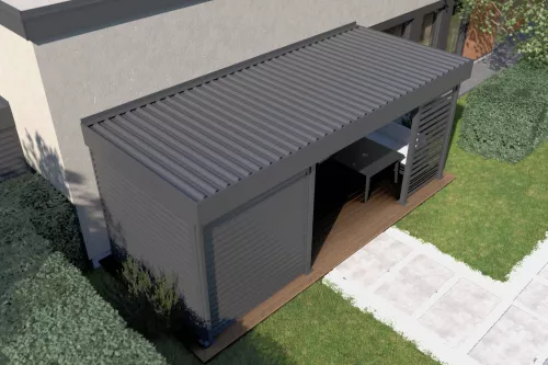 Terrassenüberdachung STUK mit Geräteraum und Wänden mit festem isoliertem Dach