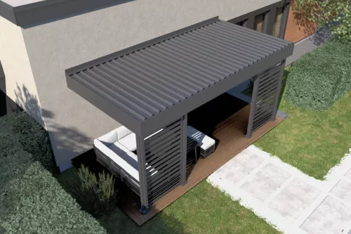 Terrassenüberdachung STUK mit Sichtschutz und festem isoliertem Dach