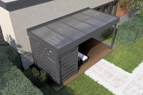 Terrassenüberdachung STUK mit Wandverkleidung und Acrylglasdach 
